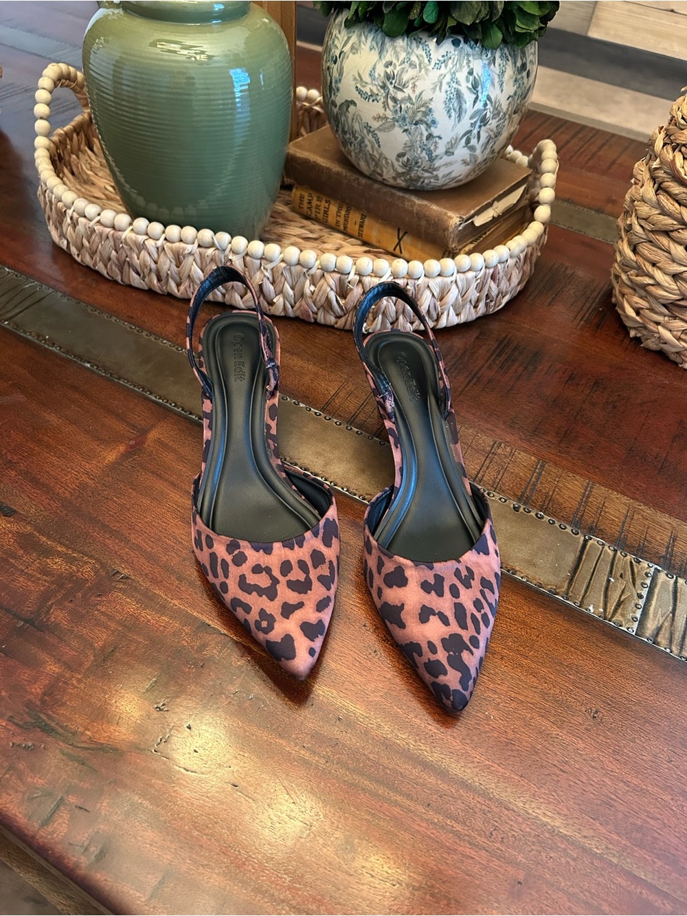 Leopard Print Slingback Pointed kitten heels Women